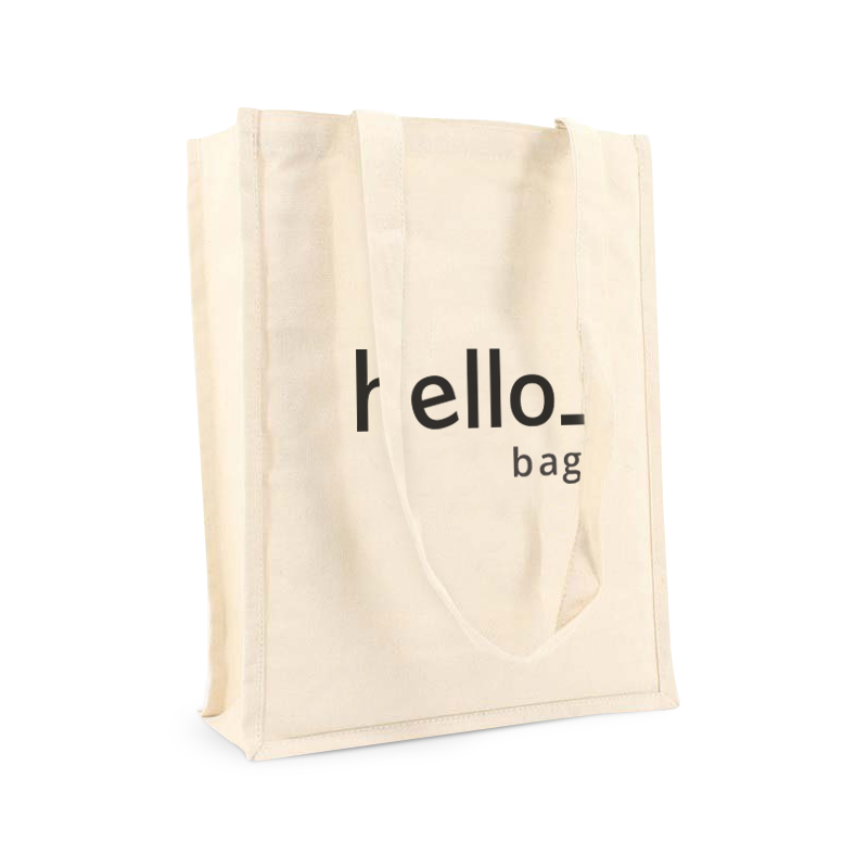 A beige coloured premium Canvas bag available with personalised cheap printing solutions at Helloprint