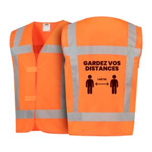 Gilet de sécurité orange avec design gardez vos distance pré-imprimé