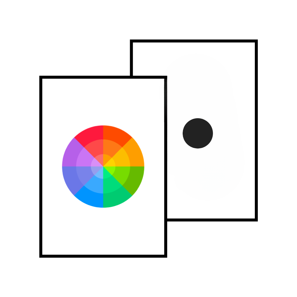 Vollfarbe auf Vorderseite und schwarz auf Rückseite