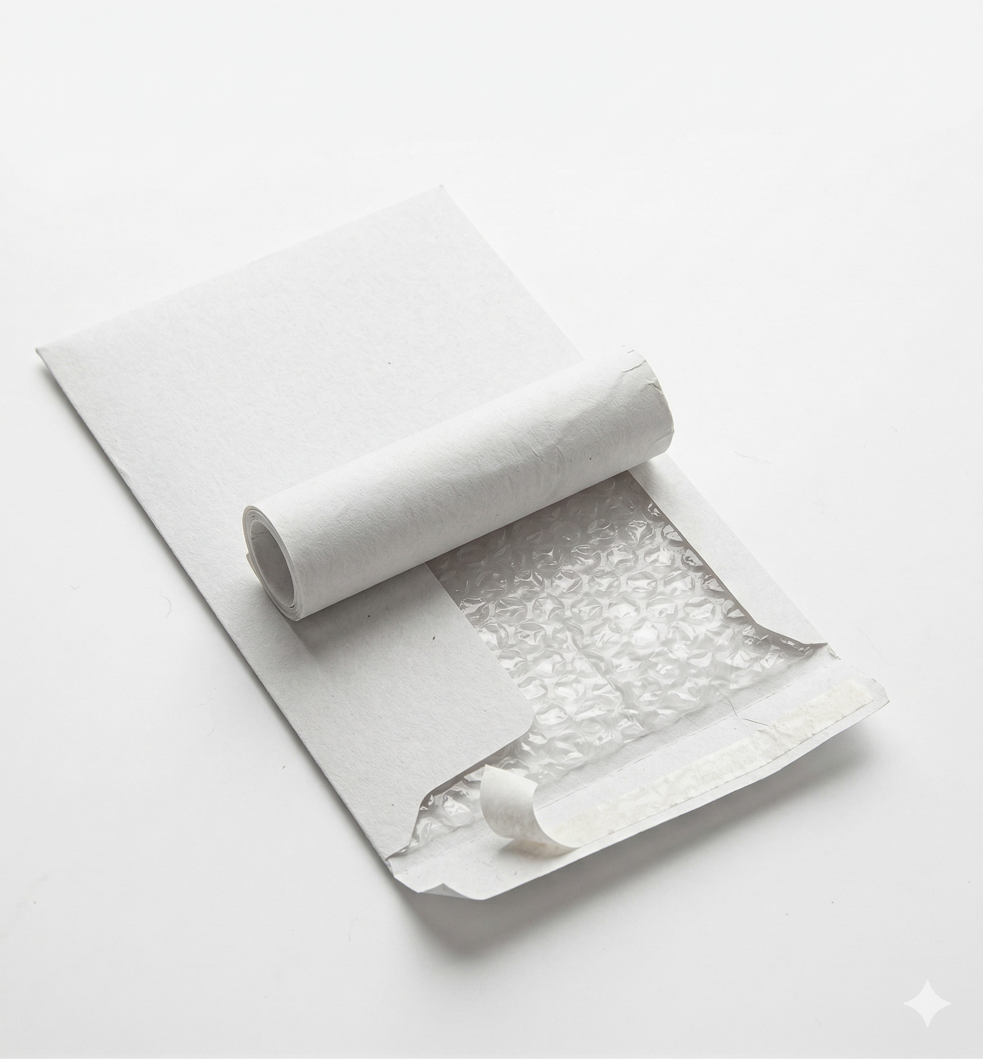 Wit papier met bubbelplastic