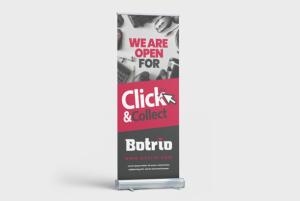 Roll up banners drukken met printpromotion.be - roll up banner met click and collect ontwerp