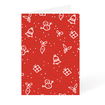 Red Christmas card with bell, present and decoration icons available at Helloprint