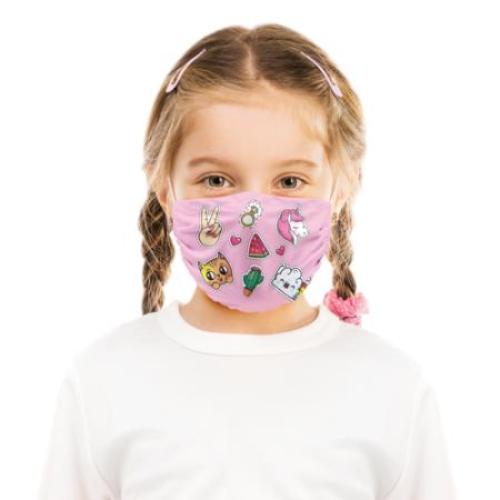 Children face masks printed with a cute pink design - available online at Helloprint