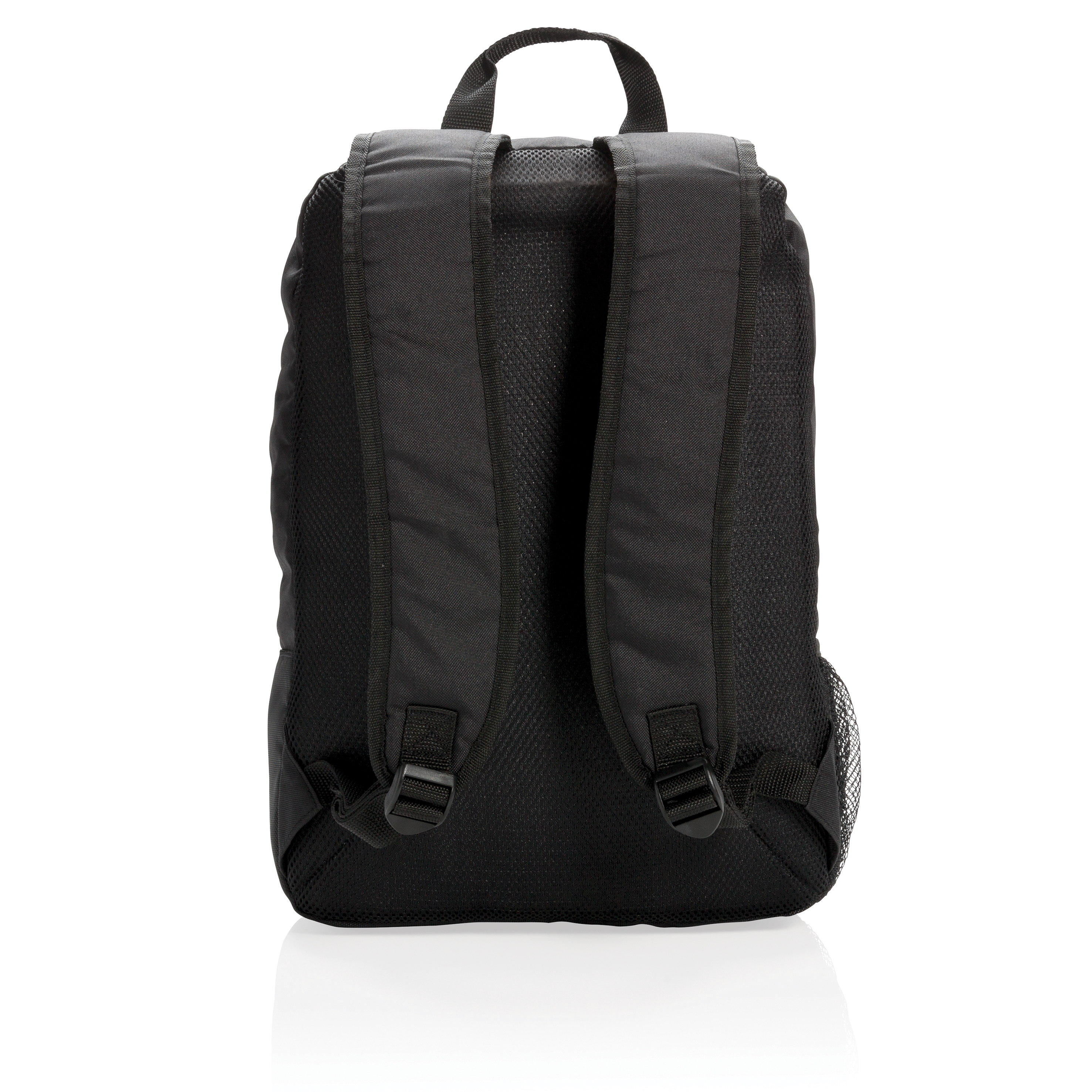 Personalised Business Backpack in black with comfortable shoulder straps, available at Helloprint. 