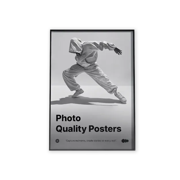 Black and white photo quality poster featuring a dynamic image of a dancer in motion with the text 