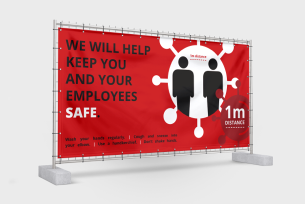 Anti COVID-19 Construction Fence Banners in Red
