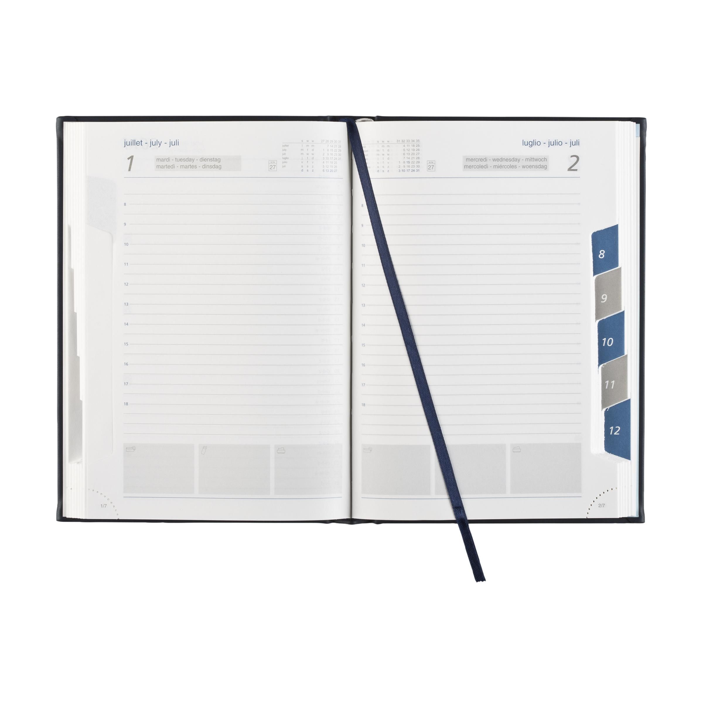 Personalised agenda with a page marker, used for scheduling appointments or events. 