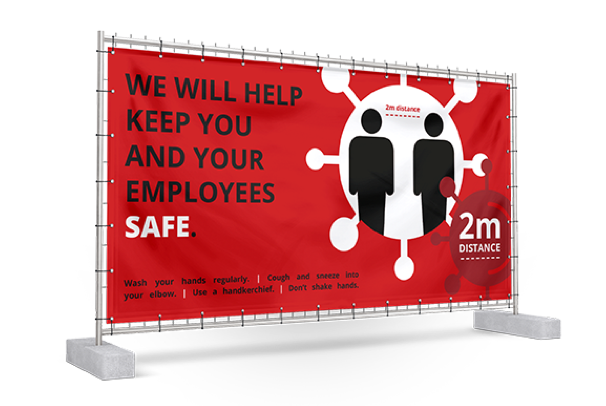Anti COVID-19 Construction Fence Banners in Red