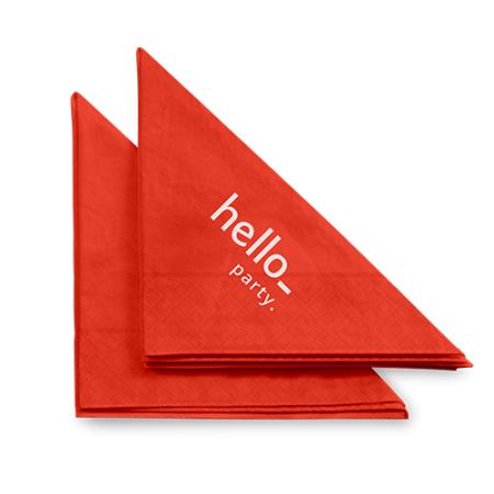2 oranje servetjes een slag omgevouwen tot een driehoek. Bij HelloprintConnect vindt je prijzen om je vingers bij af te likken.
