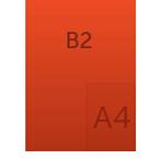 Vergleich von B1 in Relation zu A4. B2 ist 500x700mm groß. Verwendet bei Helloprint